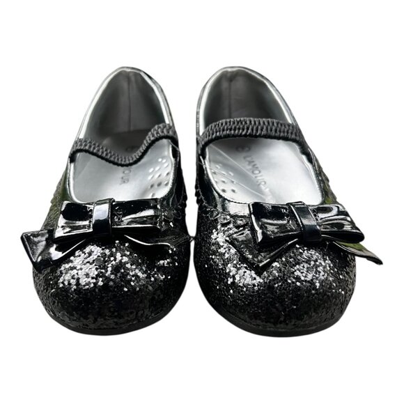 L'AMOUR KIDS SPARKLY BLACK MARY JANE SHOES  W/ BOW SZ 7 TODDLER NWOT - Picture 1 of 5